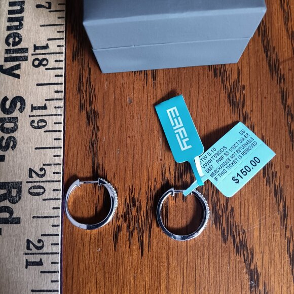 New Effy® Sterling Silver Diamond Hoops - Picture 3 of 3